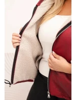 Dámská bunda Plus Size s kapucí a beránkem bordová