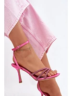 Dámské sandály na podpatku s pásky a kamínky fuchsiové Chiara
