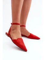 Šněrovací baletky z ekokoženky se špičatou špičkou červené Ellesara