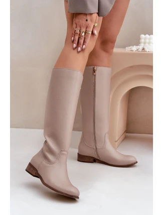 Dámské Kožené Vysoké Boty Do Poloviny Lýtka Na Zip Zazoo 3616 Světle Béžové