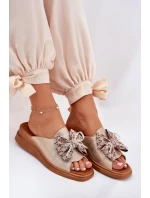 Dámské Pantofle Na Klínu S Mašlí Zlaté Moonzella