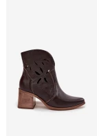 Dámské holeňky s otvory z přírodní kůže na podpatku Zazoo 3690 čokoládové