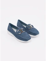 Trendy modré dámské  mokasíny bez podpatku
