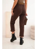 Dámské kalhoty s páskem kordové hnědé