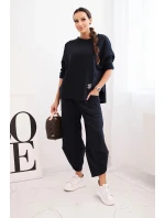 Dámská tepláková souprava z silnějšího materiálu se širokými nohavicemi granátová