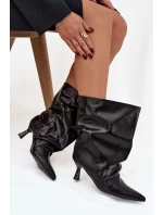 Nazouvací dámské kotníkové boty na podpatku s mačkáním horní části černé Inarisse Nazouvací dámské kotníkové boty na podpatku s mačkáním horní části černé Inarisse