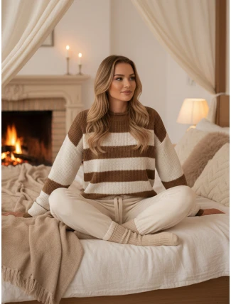 Dámský svetr LINEZZA béžovo-bílý FashionStreet MY2383