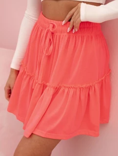 Dámská bavlněná sukně s volánky a elastickým pasem růžový neon