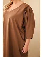 Dámské šaty Plus Size s kapsami camelová