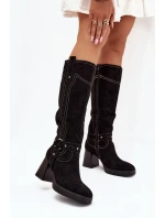 Zateplené Dámské Kozačky Na Podpatku S Prošíváním Černé Alessara