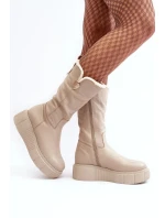 Dámské béžové kožené boty s vlnou Bayla