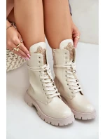 Lakované Zateplené Kotníkové Boty Workery s Ozdobou Béžové Kelilea