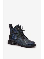 Lakované dámské botky z pravé kůže D&A – tmavě modré