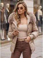 Dámská zimní prošívaná bunda s kapucí, béžová, FashionStreet TY6005