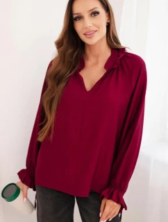 Dámská blůza z viskózy s výstřihem do V a vázáním na rukávech švestková