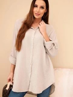 Košile bavlněná mušelínová Plus Size tmavě béžová