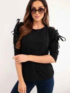 Dámská viskózová blůza s ozdobnými stuhami černá