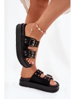 Dámské Pantofle Se Zlatými Přezkami Na Platformě Černé Virvania