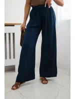 Mušelínové kalhoty se širokou nohavicí námořnická modř
