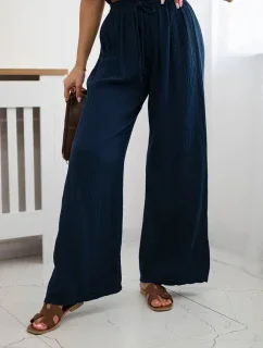 Mušelínové kalhoty se širokou nohavicí námořnická modř
