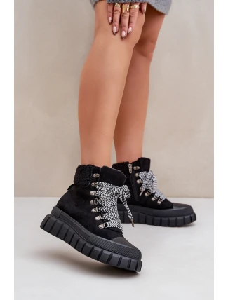Dámské Zateplené Botky Trapery Na Platformě Černé Alcyhen
