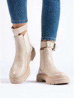 Komfortní  kotníčkové boty hnědé dámské na plochém podpatku