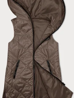 Tmavě béžová dámská vesta s ozdobným prošíváním (B8230-12)