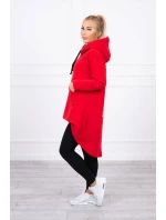 Zateplená mikina s dlouhými zády a kapucí červená Zateplená mikina s dlouhými zády a kapucí červená