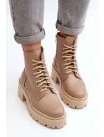 Zazoo 3413 Dámské kožené botky na robustním podpatku béžové