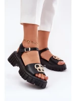 Dámské kožené sandály se zlatým detailem Vinceza 79541 Černé