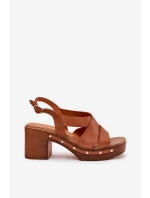 Kožené sandály na podpatku Zazoo 1081 hnědé