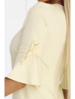 217-12 NEVA Dámské trapézové šaty s vázáním na rukávech - pastelově žluté 217-12 NEVA Dámské trapézové šaty s vázáním na rukávech - pastelově žluté