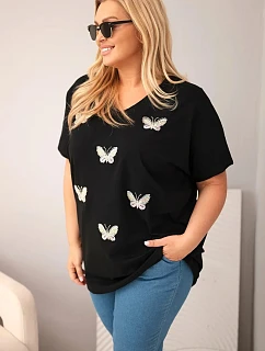 Dámská bavlněná halenka Plus Size s motýlky černá