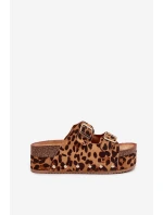 Dámské sandály s přezkami na masivní platformě leopard Odisene