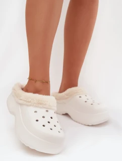 Pěnové dámské pantofle s kožešinou bílé Palvine