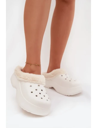 Pěnové dámské pantofle s kožešinou bílé Palvine