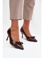 Lakované lodičky s mašlí Janisse – čokoládová