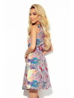 Dámské trapézové šaty s barevným vzorem a výstřihem 377-3