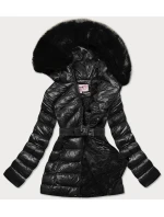 Černá lesklá zimní bunda s mechovitou kožešinovou podšívkou (w674) Černá lesklá zimní bunda s mechovitou kožešinovou podšívkou (w674)