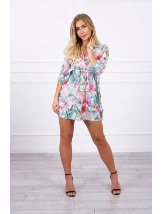 Květinové šaty s vázáním v pase ecru Květinové šaty s vázáním v pase ecru