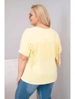 Dámská bavlněná halenka Plus Size s výstřihem do V a třásněmi na zádech žlutá