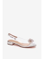Průhledné sandály na nízkém podpatku s ozdobnými detaily D&A MR52-229 stříbrné