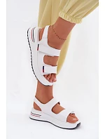 Kožené dámské sandály na platformě na suchý zip bílé Jemela