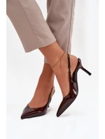 Lakované dámské lodičky na jehlovém podpatku – čokoládové Phelia Lakované dámské lodičky na jehlovém podpatku – čokoládové Phelia