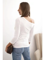 Dámská blůza s odhaleným ramenem z viskózy s rukávem 3/4 ecru