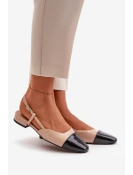 Lakované baleríny na nízkém podpatku s otevřenou patou béžové Kairael