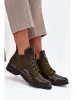 Lakované dámské kotníkové boty s ozdobným reliéfem vyhřívané Vinceza 16477 tmavě zelené