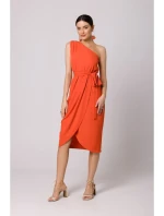 K160 Šaty na jedno rameno - korálové