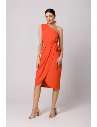 K160 Šaty na jedno rameno - korálové