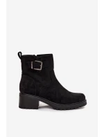 Dámské kotníkové boty na nízkém podpatku s klípkem a s přezkou Helvina – černé